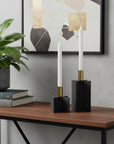 Set of Two Black And Gold Geometric Metal Tabletop Taper Candle Holders