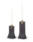 Set of Two Black And Gold Distressed Hammered Metal Tabletop Taper Candle Holders