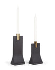 Set of Two Black And Gold Distressed Hammered Metal Tabletop Taper Candle Holders