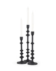 Set of Three Black Geometric Metal Tabletop Taper Candlesticks