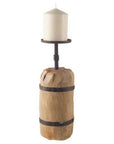 16" Brown Distressed Abstract Solid Wood Tabletop Pillar Candle Holder