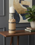 16" Brown Distressed Abstract Solid Wood Tabletop Pillar Candle Holder