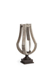 17" Brown Distressed Geometric Solid Wood And Metal Tabletop Hurricane Candle Holder