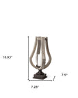17" Brown Distressed Geometric Solid Wood And Metal Tabletop Hurricane Candle Holder