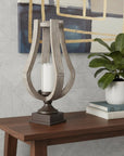 17" Brown Distressed Geometric Solid Wood And Metal Tabletop Hurricane Candle Holder