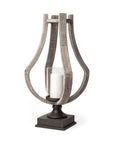 25" Brown Distressed Geometric Solid Wood Metal And Glass Tabletop Hurricane Candle Holder