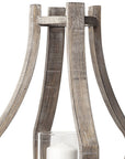 25" Brown Distressed Geometric Solid Wood Metal And Glass Tabletop Hurricane Candle Holder