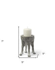 7" Gray Distressed Abstract Ceramic Tabletop Pillar Candle Holder