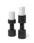 Set of Two Black Distressed Metal Tabletop Pillar Candle Holders