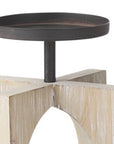 9" Black Distressed Geometric Solid Wood And Metal Tabletop Pillar Candle Holder