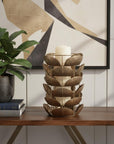 10" Bronze Distressed Botanical Leaf Metal Tabletop Hurricane Candle Holder