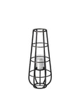 30" Black Distressed Geometric Metal And Glass Lantern Candle Holder