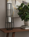 40" Black Distressed Geometric Metal Lantern Candle Holder