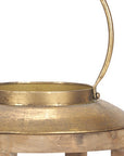 26" Natural And Bronze Distressed Geometric Solid Wood And Metal Tabletop Lantern Candle Holder