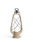 21" Brown And Black Distressed Abstract Solid Wood Metal And Glass Tabletop Lantern Candle Holder