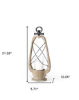 21" Brown And Black Distressed Abstract Solid Wood Metal And Glass Tabletop Lantern Candle Holder