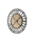 30" Black And Natural Iron And Wood Analog Round Wall Clock