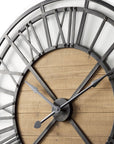 42" Black And Natural Iron And Wood Analog Round Wall Clock