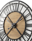 42" Black And Natural Iron And Wood Analog Round Wall Clock