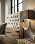 12" Dark Gray And Light Gray Steel And Fabric Armed Sconce