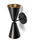 Black And Gold Metal Double Cone Two Light Armed Sconce