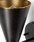 Black And Gold Metal Double Cone Two Light Armed Sconce