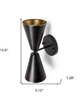 Black And Gold Metal Double Cone Two Light Armed Sconce