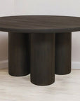 Seven Piece Dark Brown Round Solid Wood Dining Set with Six Chairs