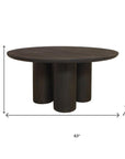 Seven Piece Dark Brown Round Solid Wood Dining Set with Six Chairs