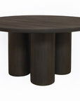Seven Piece Dark Brown Round Solid Wood Dining Set with Six Chairs