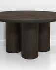 Seven Piece Dark Brown Round Solid Wood Dining Set with Six Chairs