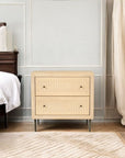 28" Natural Solid Wood Distressed Carved Geometric Two Drawer Nightstand