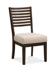 Set of Two Ivory And Dark Brown Linen And Solid Wood Slat Back Dining Side Chairs