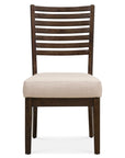 Set of Two Ivory And Dark Brown Linen And Solid Wood Slat Back Dining Side Chairs