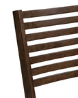 Set of Two Ivory And Dark Brown Linen And Solid Wood Slat Back Dining Side Chairs