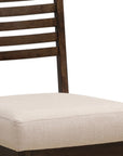 Set of Two Ivory And Dark Brown Linen And Solid Wood Slat Back Dining Side Chairs