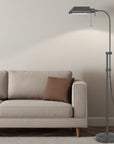 Gray Metal Adjustable Reading Floor Lamp With Gray Metal Shade