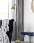 63" Antiqued Brass Metal Reading Floor Lamp With Antiqued Brass Metal Cone Shade