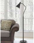 63" Gray Metal Reading Floor Lamp With Gray Metal Cone Shade