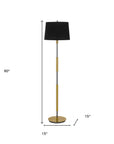 60" Antiqued Brass Metal Floor Lamp With Black Fabric Drum Shade