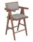 Set of Two 26" Gray And Walnut Fabric And Solid Wood Low Back Counter Height Bar Chairs
