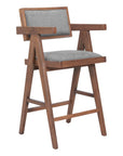 Set of Two 26" Gray And Walnut Fabric And Solid Wood Low Back Counter Height Bar Chairs