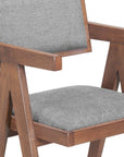 Set of Two 26" Gray And Walnut Fabric And Solid Wood Low Back Counter Height Bar Chairs