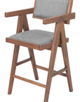 Set of Two 26" Gray And Walnut Fabric And Solid Wood Low Back Counter Height Bar Chairs