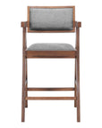Set of Two 26" Gray And Walnut Fabric And Solid Wood Low Back Counter Height Bar Chairs