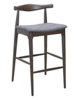 Set of Two 31" Gray And Espresso Fabric And Solid Wood Low Back Bar Height Bar Chairs