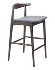 Set of Two 31" Gray And Espresso Fabric And Solid Wood Low Back Bar Height Bar Chairs