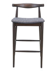 Set of Two 31" Gray And Espresso Fabric And Solid Wood Low Back Bar Height Bar Chairs