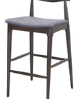 Set of Two 31" Gray And Espresso Fabric And Solid Wood Low Back Bar Height Bar Chairs