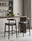 Set of Two 31" Gray And Espresso Fabric And Solid Wood Low Back Bar Height Bar Chairs